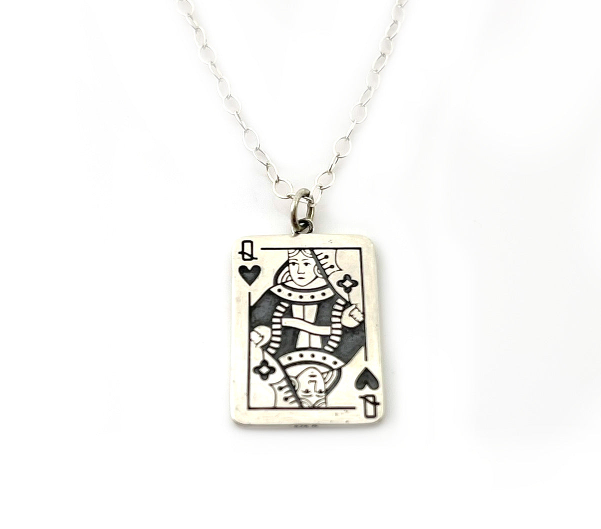 Queen of Hearts Sterling Silver Necklace – Playing Card Pendant on 18" Chain