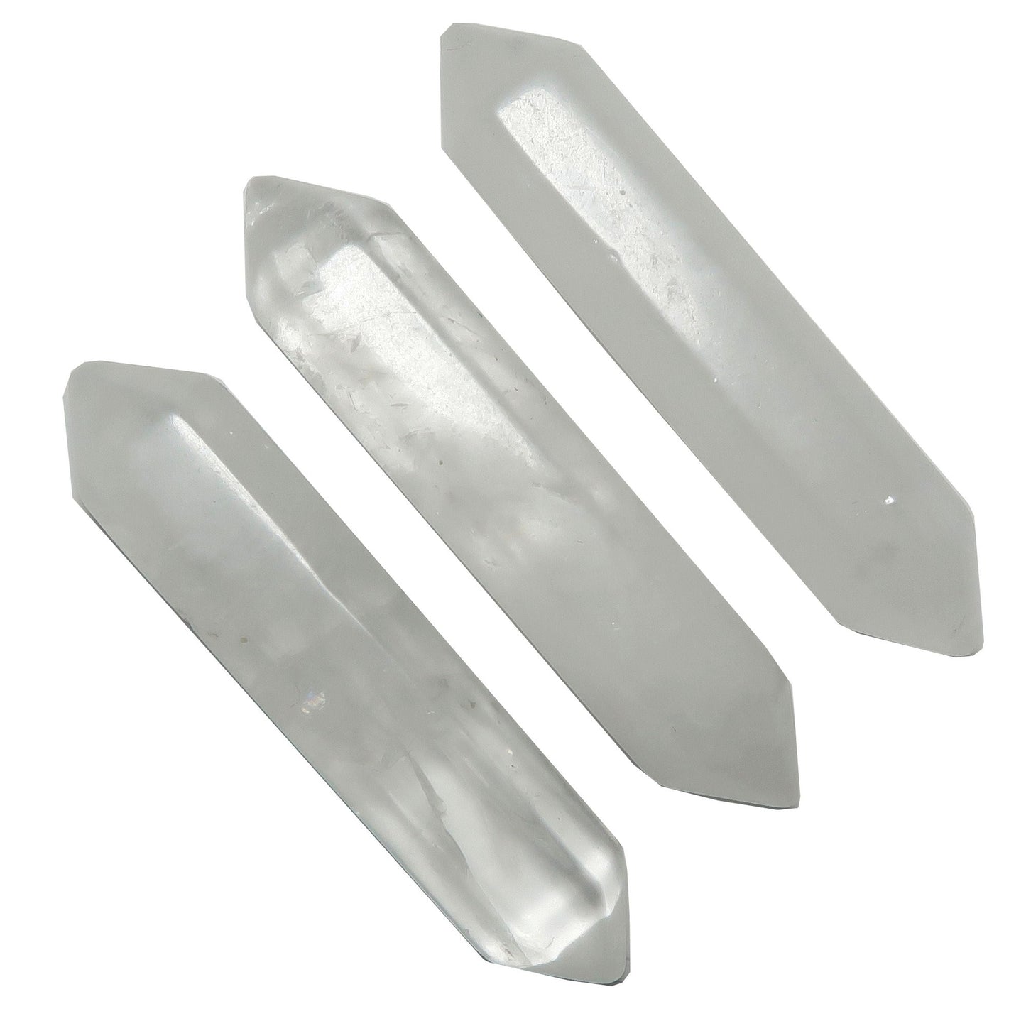 Clear Quartz Crystal Grid Stone Set of 3 Double Terminated Wands
