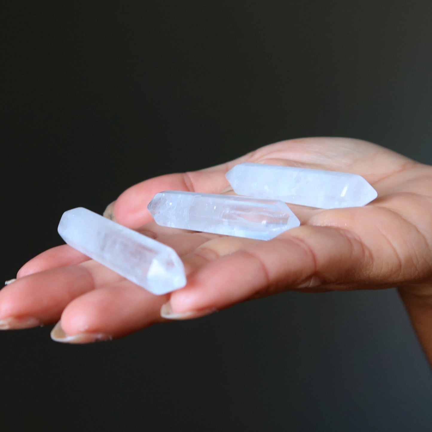 Clear Quartz Crystal Grid Stone Set of 3 Double Terminated Wands