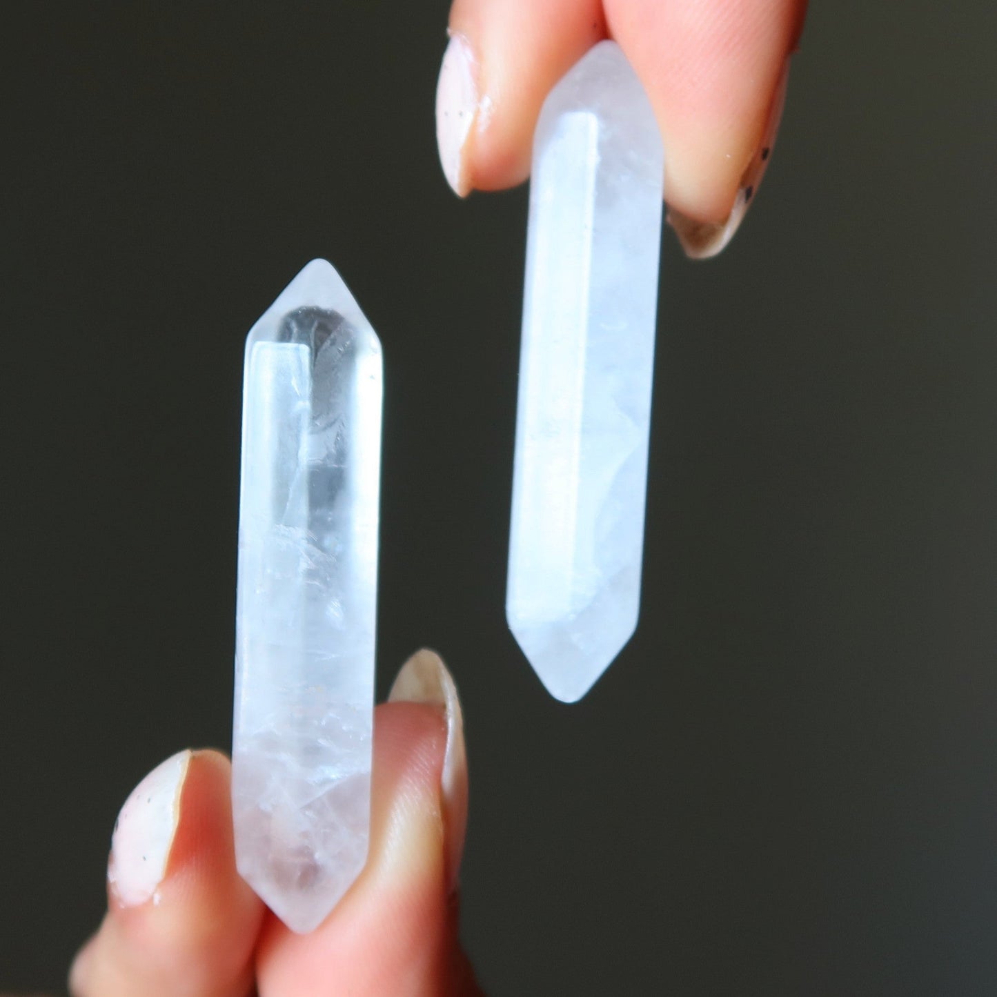 Clear Quartz Crystal Grid Stone Set of 3 Double Terminated Wands