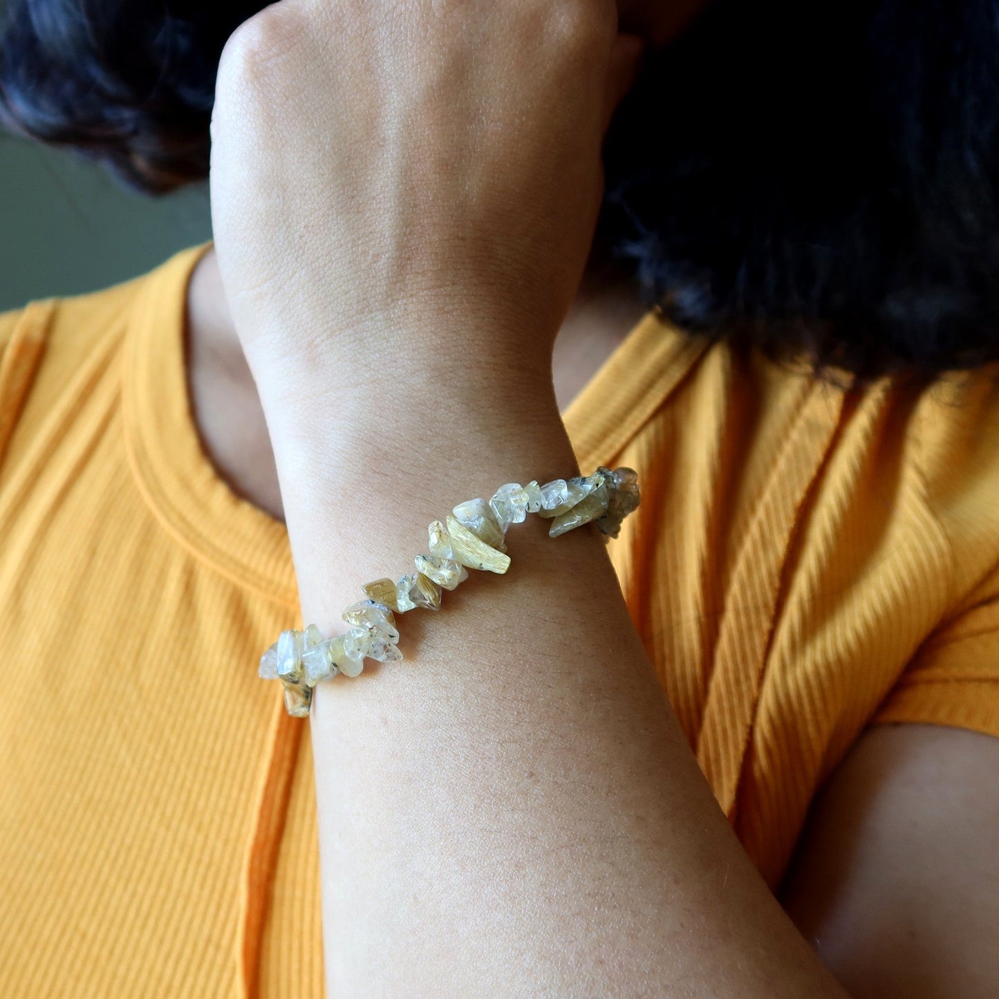 Rutilated Quartz Bracelet Delightful Golden Chip Clasp