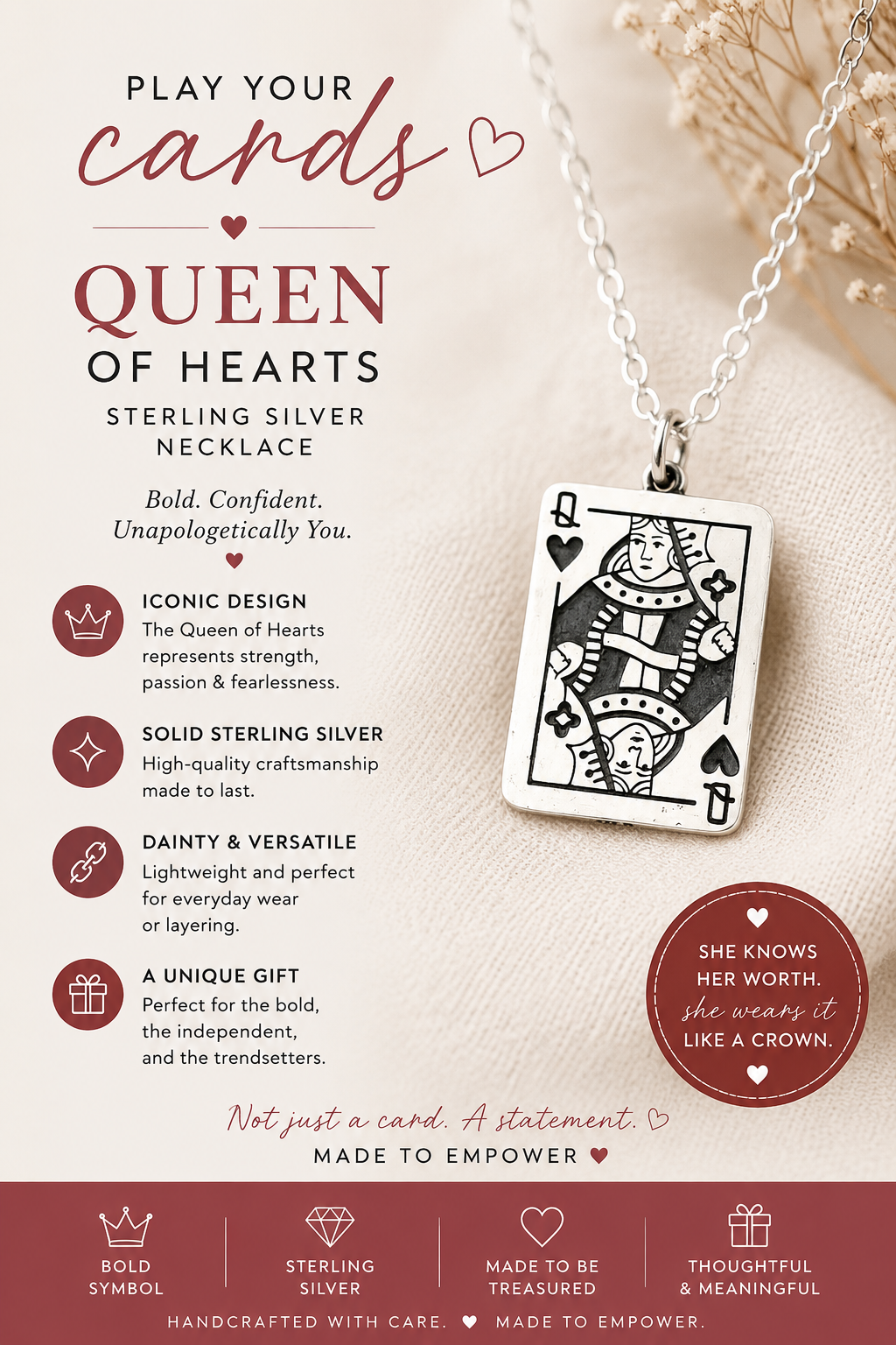 Queen of Hearts Sterling Silver Necklace