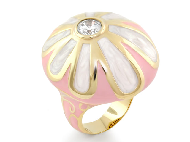 Fab Pink Flower Enamel Statement Ring