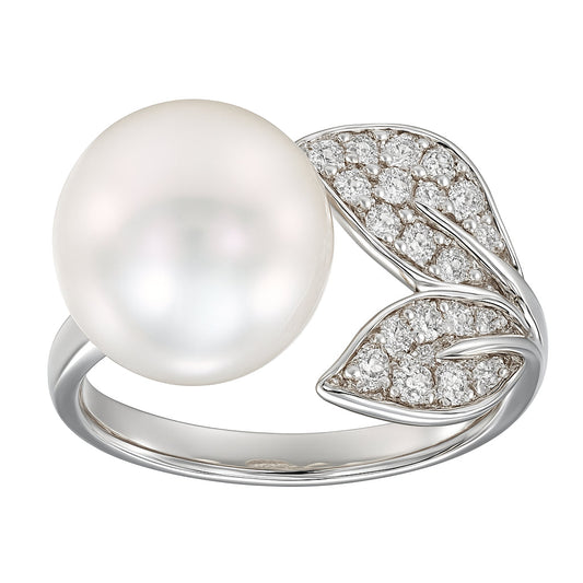 18K White Gold South Sea Pearl and Diamond Petal Ring, 0.27ct