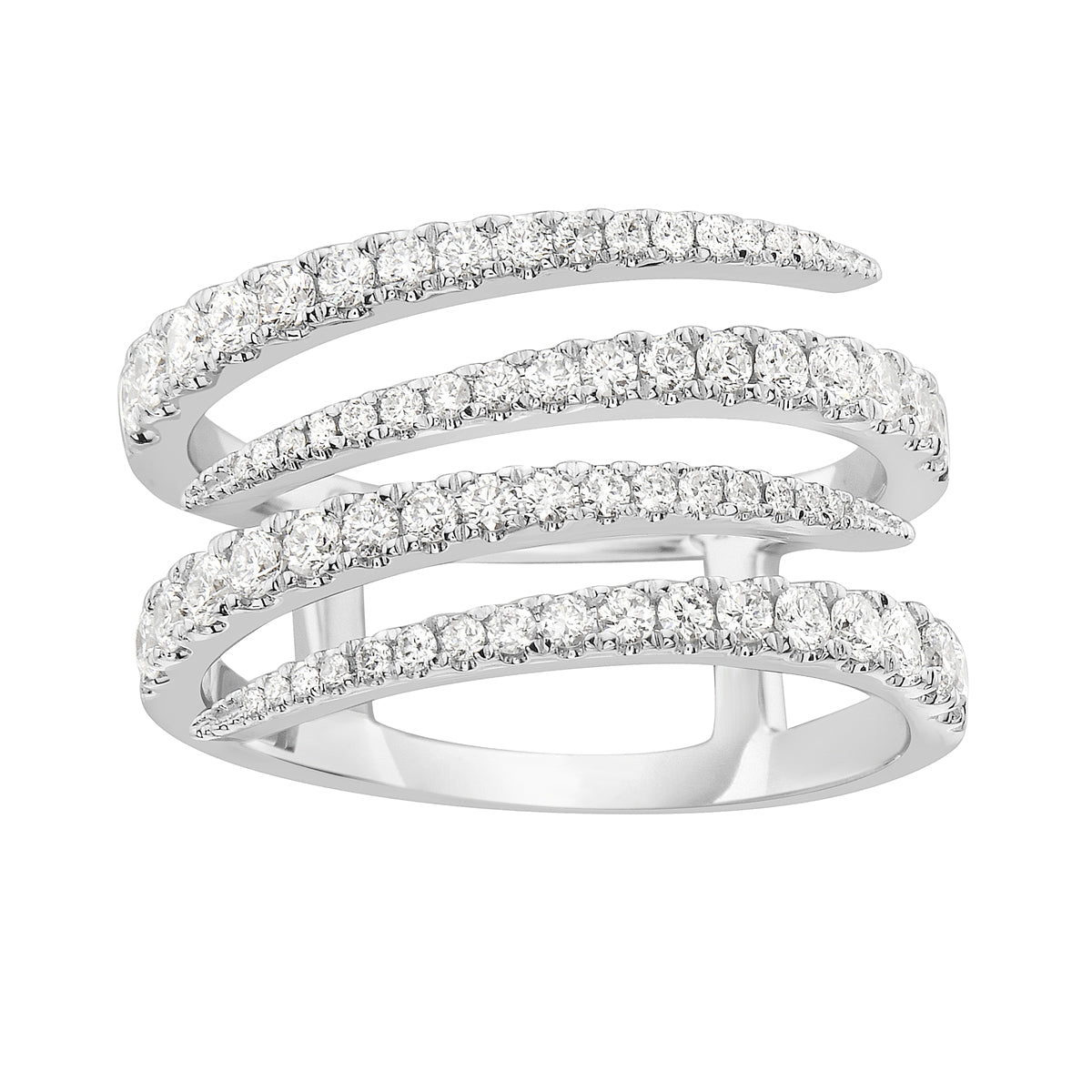 14K White Gold Diamond Bypass Rows Ring, 0.81ct