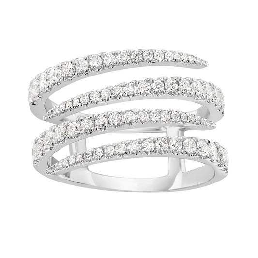 14K White Gold Diamond Bypass Rows Ring, 0.81ct