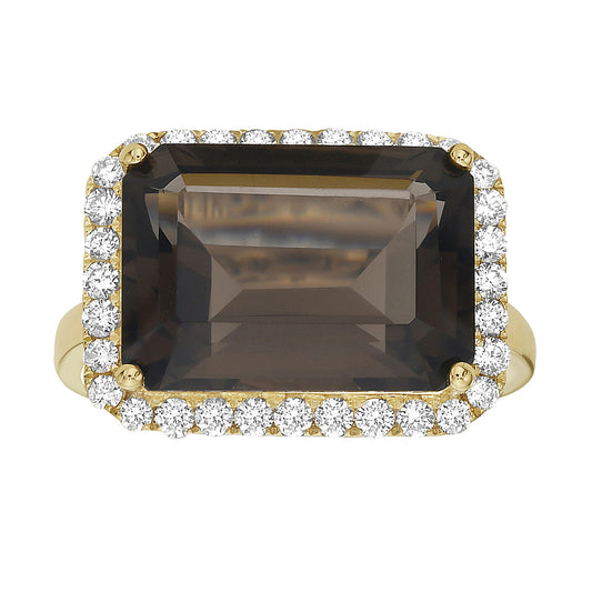 14K Yellow Gold Smokey Quartz Ring, 6.61ct