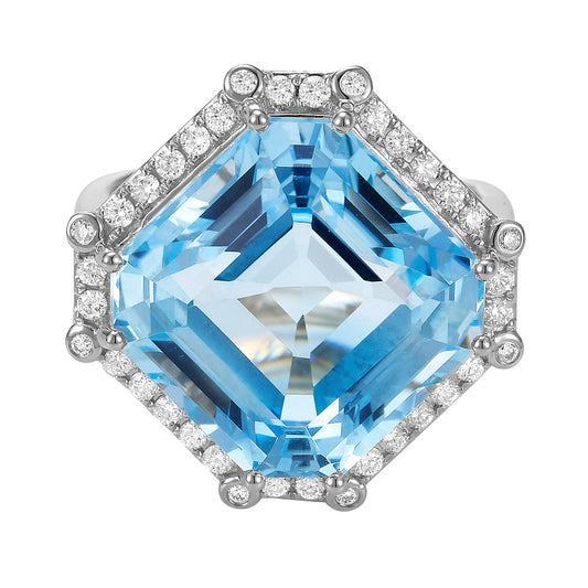 14K White Gold Sky Blue Topaz Ring, 16.24ct