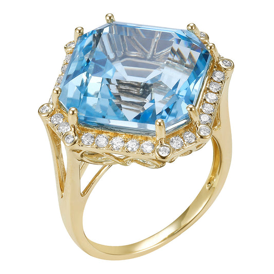 14K Yellow Gold Sky Blue Topaz Ring, 16.05ct