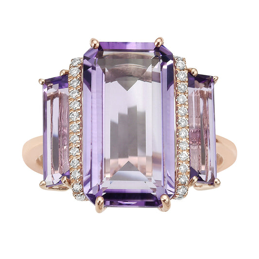 14K Rose Gold Amethyst Ring,, 6.41ct