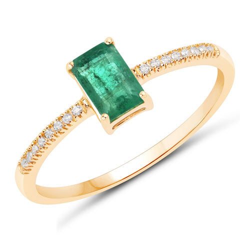 0.59 Carat Genuine Zambian Emerald and White Diamond 14K Yellow Gold Ring
