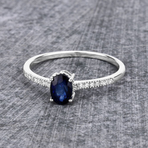 0.54 Carat Genuine Blue Sapphire and White Diamond 14K White Gold Ring