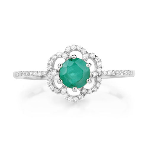 0.55 Carat Genuine Zambian Emerald and White Diamond 14K White Gold Ring