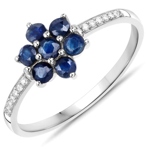 0.59 Carat Genuine Blue Sapphire and White Diamond 14K White Gold Ring