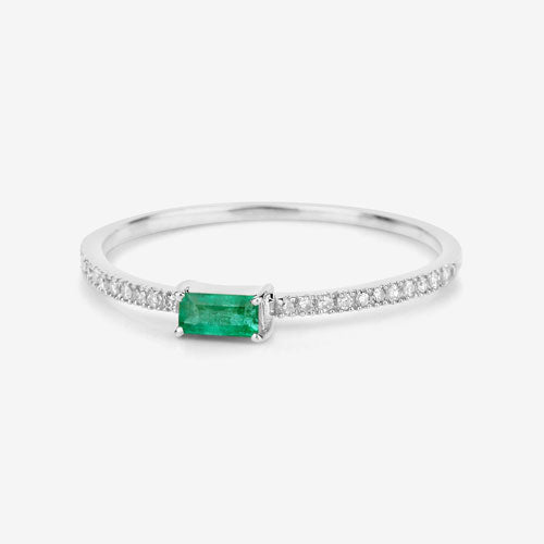 0.18 Carat Genuine Zambian Emerald and White Diamond 14K White Gold Ring