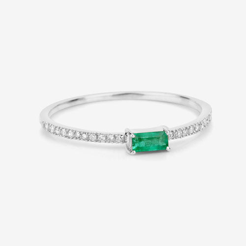 0.18 Carat Genuine Zambian Emerald and White Diamond 14K White Gold Ring