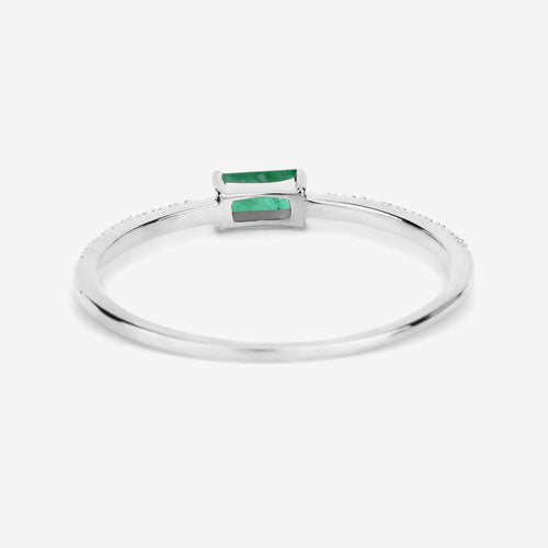 0.18 Carat Genuine Zambian Emerald and White Diamond 14K White Gold Ring