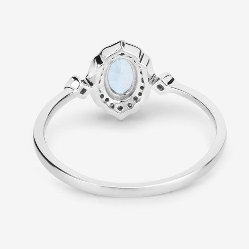 0.48 Carat Genuine Aquamarine and White Diamond 14K White Gold Ring
