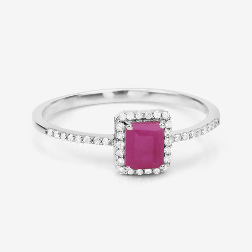 0.58 Carat Genuine Ruby and White Diamond 14K White Gold Ring