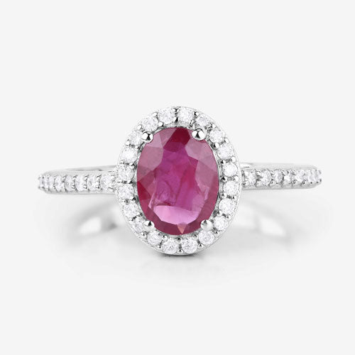 1.73 Carat Genuine Ruby and White Diamond 14K White Gold Ring