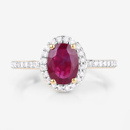 1.73 Carat Genuine Ruby and White Diamond 14K Yellow Gold Ring