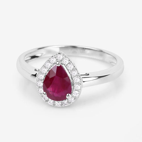 1.02 Carat Genuine Ruby and White Diamond 14K White Gold Ring