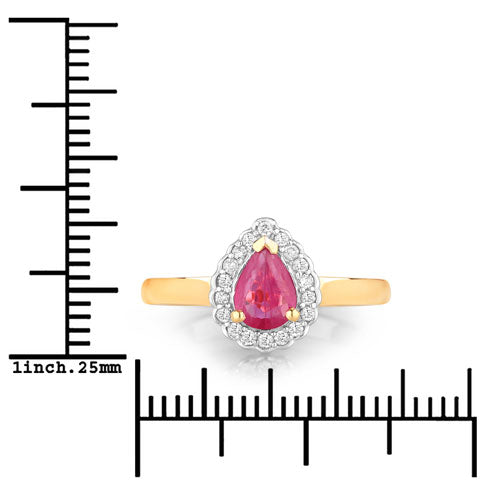 0.94 Carat Genuine Ruby and White Diamond 14K Yellow Gold Ring