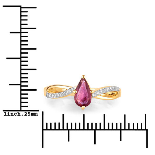 0.52 Carat Genuine Ruby and White Diamond 14K Yellow Gold Ring