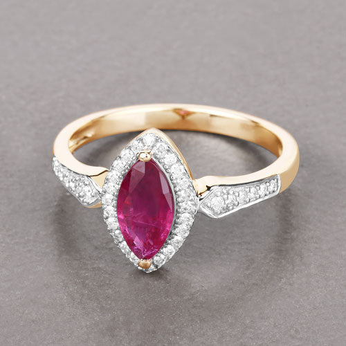 0.96 Carat Genuine Ruby and White Diamond 14K Yellow Gold Ring