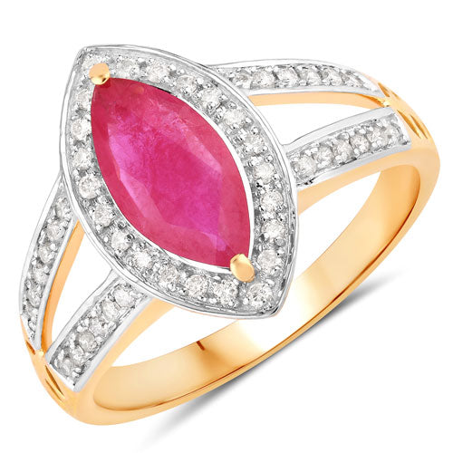 1.06 Carat Genuine Ruby and White Diamond 14K Yellow Gold Ring