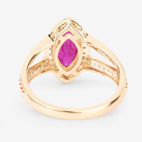 1.06 Carat Genuine Ruby and White Diamond 14K Yellow Gold Ring