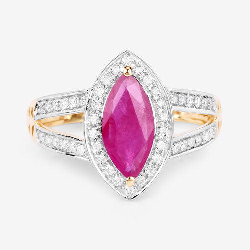 1.06 Carat Genuine Ruby and White Diamond 14K Yellow Gold Ring