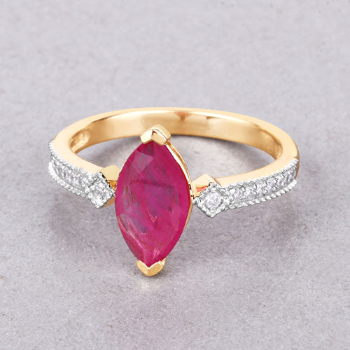 1.01 Carat Genuine Ruby and White Diamond 14K Yellow Gold Ring