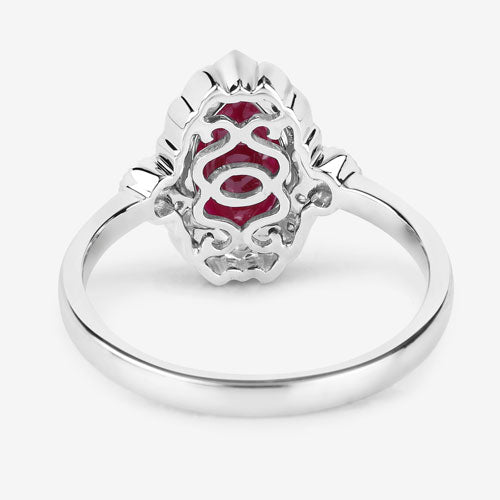 1.54 Carat Genuine Ruby and White Diamond 14K White Gold Ring
