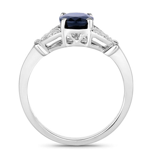 1.62 Carat Genuine Blue Sapphire and White Diamond 14K White Gold Ring