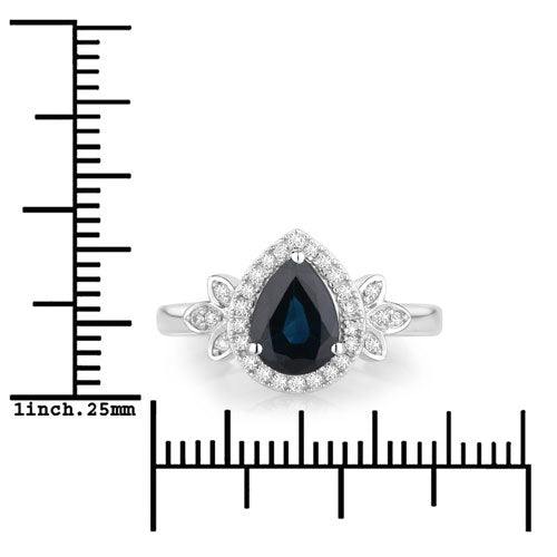 1.54 Carat Genuine Blue Sapphire and White Diamond 14K White Gold Ring