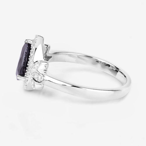 1.54 Carat Genuine Blue Sapphire and White Diamond 14K White Gold Ring