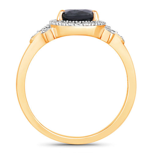 1.54 Carat Genuine Blue Sapphire and White Diamond 14K Yellow Gold Ring