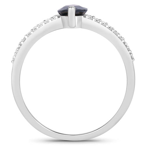 1.49 Carat Genuine Blue Sapphire and White Diamond 14K White Gold Ring