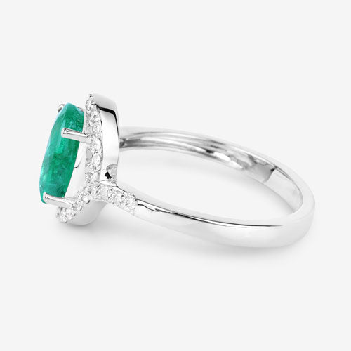 1.92 Carat Genuine Zambian Emerald and White Diamond 14K White Gold Ring
