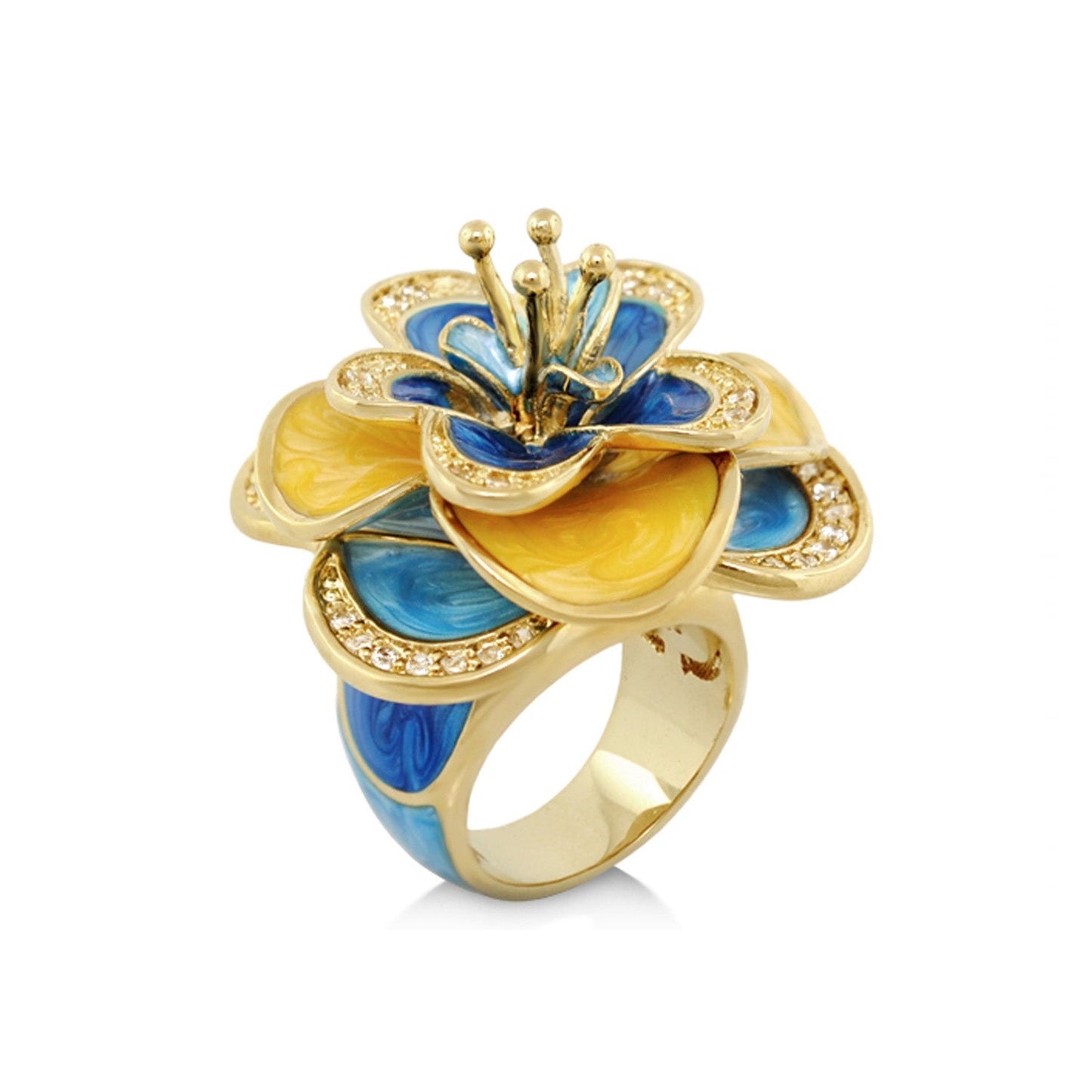 Butterfly World Yellow and Blue Flower Ring