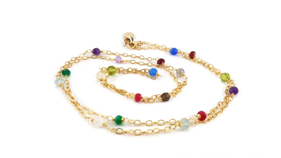 Multi Gemstone Necklace - 14k Gold Fill Wire Wrapped Necklace