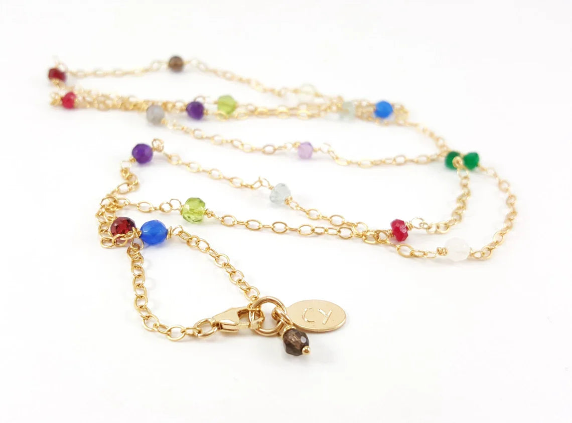 Multi Gemstone Necklace - 14k Gold Fill Wire Wrapped Necklace