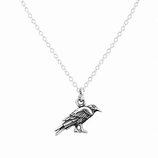 Raven Charm Necklace Crow Bird Charm - Handmade Sterling Silver Jewelry