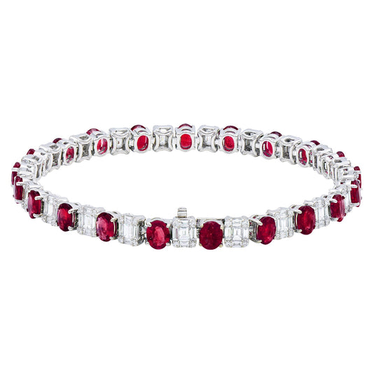 18K White Gold Ruby Diamond Bracelet, 12.91ct