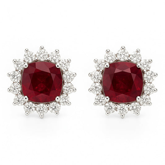 Handmade 18K White Gold Ruby Earrings, 10.39ct