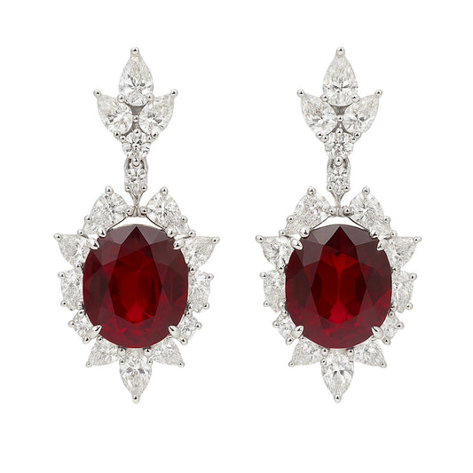 Handmade 18K White Gold Ruby Earrings, 11.14ct