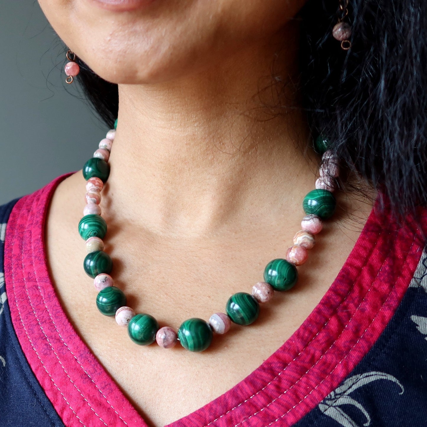 Rhodochrosite Necklace Malachite Pure Love Gems