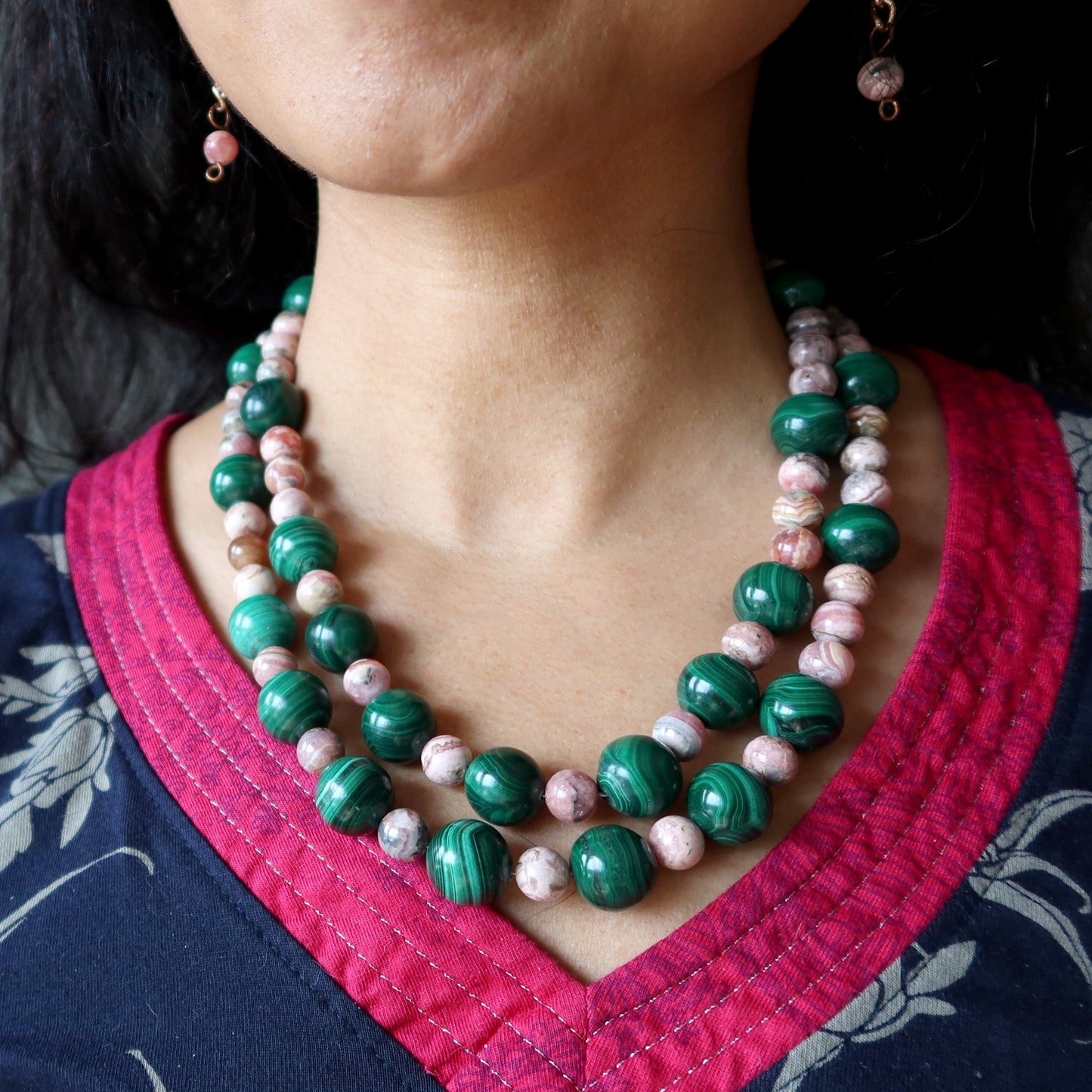Rhodochrosite Necklace Malachite Pure Love Gems