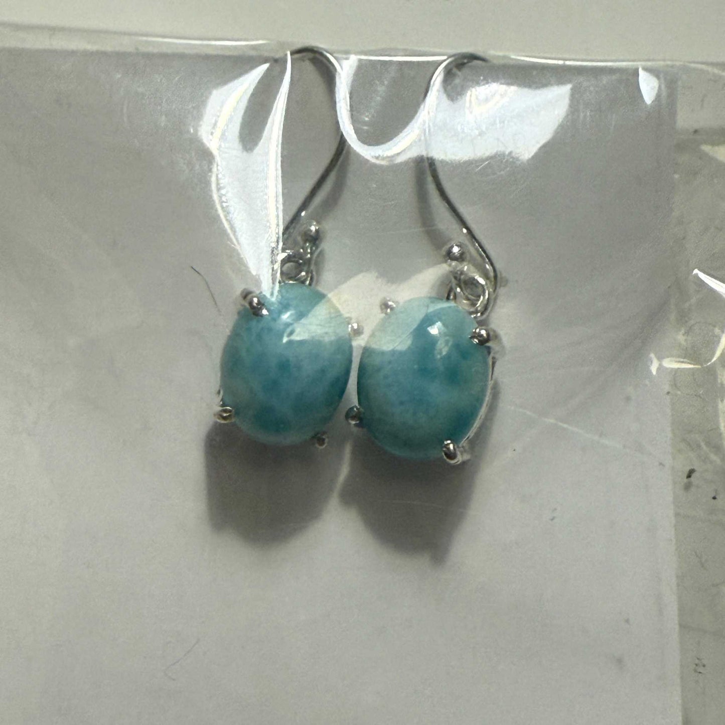 Larimar Oval Drop Earrings in Sterling Silver